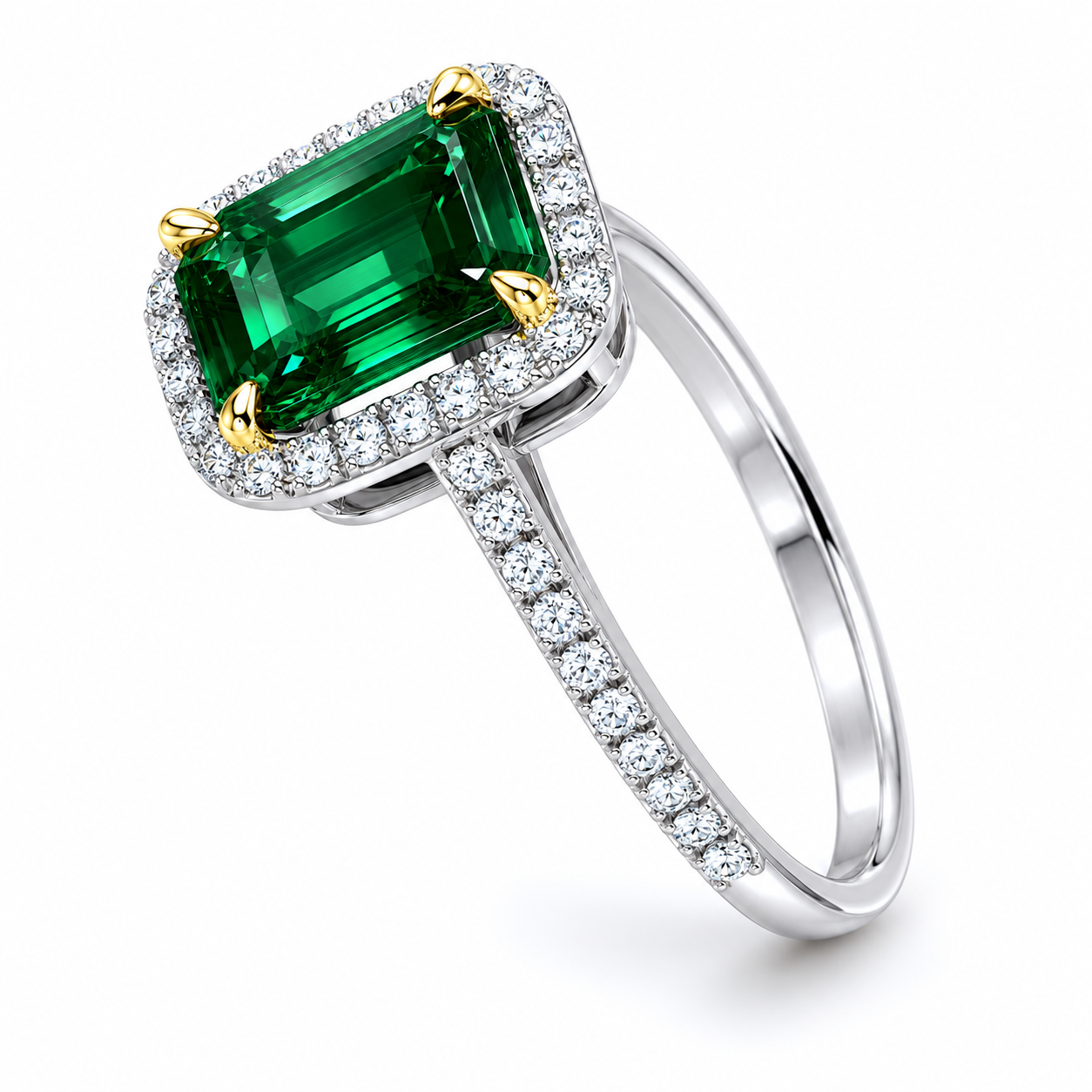 Pierścionek Emerald Halo